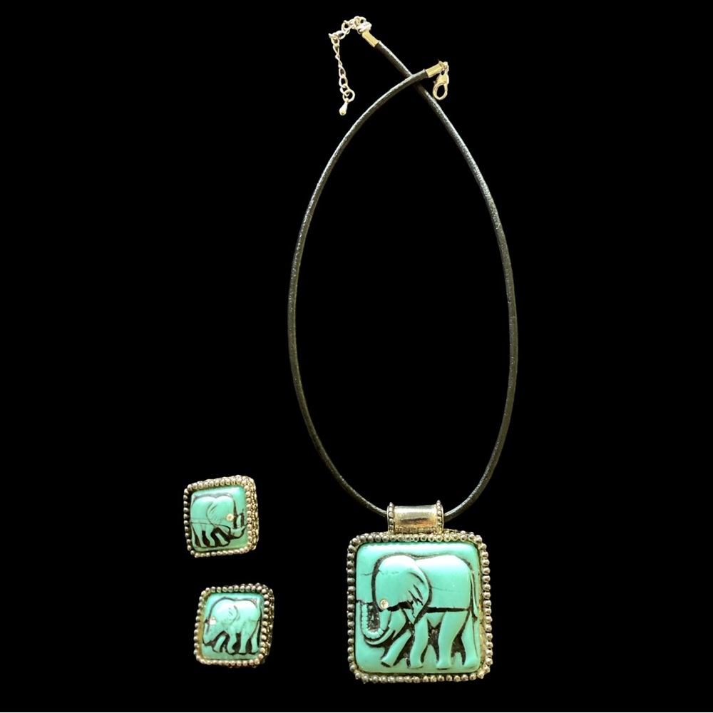 Elephant Pendant Necklace and Earring Set
